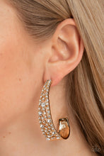Load image into Gallery viewer, Cold as Ice - Gold with White Rhinestone Hoop Earrings - Demetra's Bling Boutique

