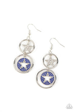 Load image into Gallery viewer, Liberty and SPARKLE for All - Blue and White Rhinestone Star Circle Earrings - Demetra's Bling Boutique
