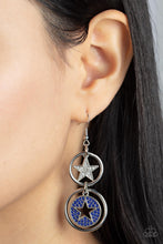 Load image into Gallery viewer, Liberty and SPARKLE for All - Blue and White Rhinestone Star Circle Earrings - Demetra's Bling Boutique
