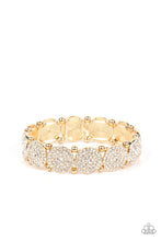 Load image into Gallery viewer, Palace Intrigue - Gold Frame White Rhinestone Stretchy Bracelet - Demetra's Bling Boutique
