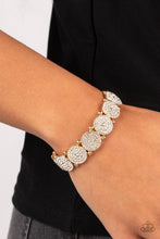 Load image into Gallery viewer, Palace Intrigue - Gold Frame White Rhinestone Stretchy Bracelet - Demetra's Bling Boutique
