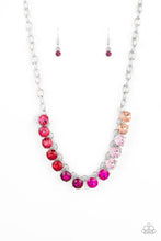 Load image into Gallery viewer, Rainbow Resplendence - Pink Ombre Oversized Rhinestone Silver Necklace - Demetra's Bling Boutique
