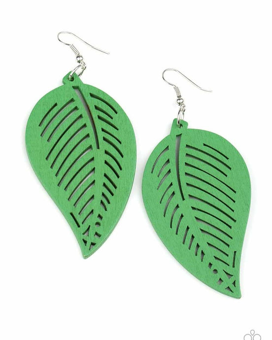 Tropical Foliage Green Wooden Earrings - Demetra's Bling Boutique