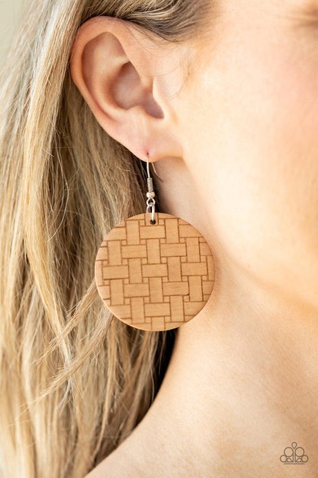 Natural Novelty - Brown Woven Wooden Earrings - Demetra's Bling Boutique