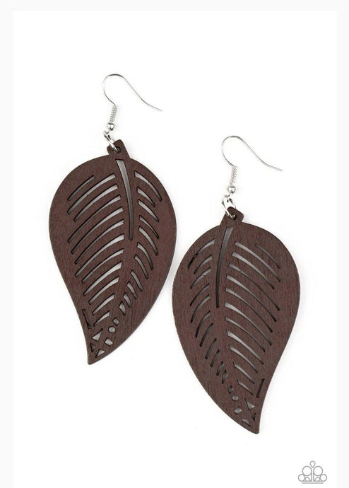 Tropical Foliage Brown Wooden Earrings - Demetra's Bling Boutique