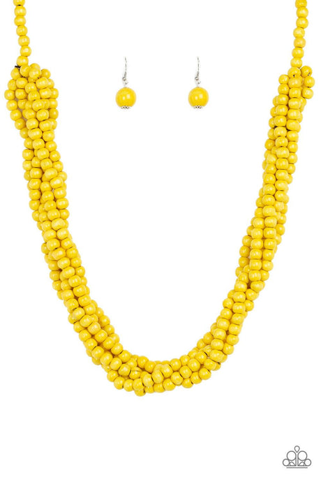 Tahiti Tropic - Yellow Wooden Necklace - Demetra's Bling Boutique